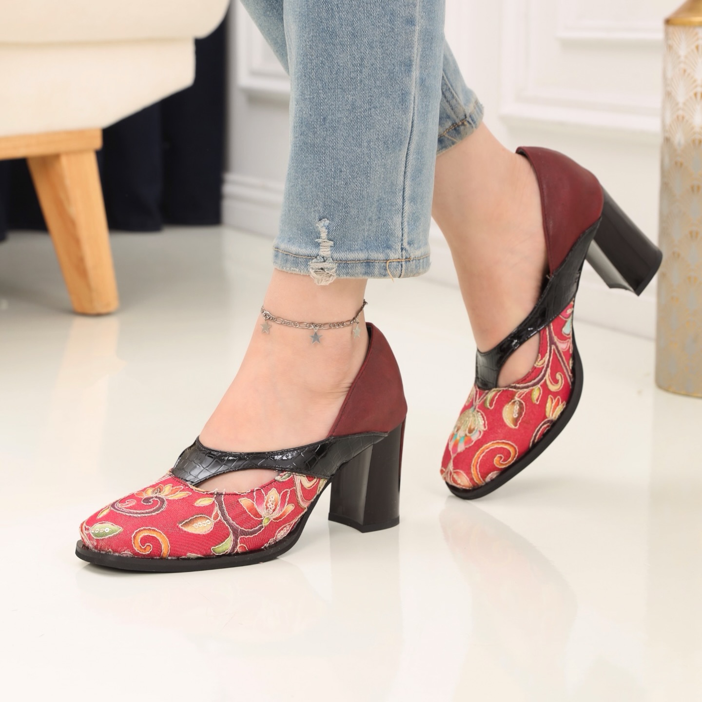 Black & Multicolor Embroidered